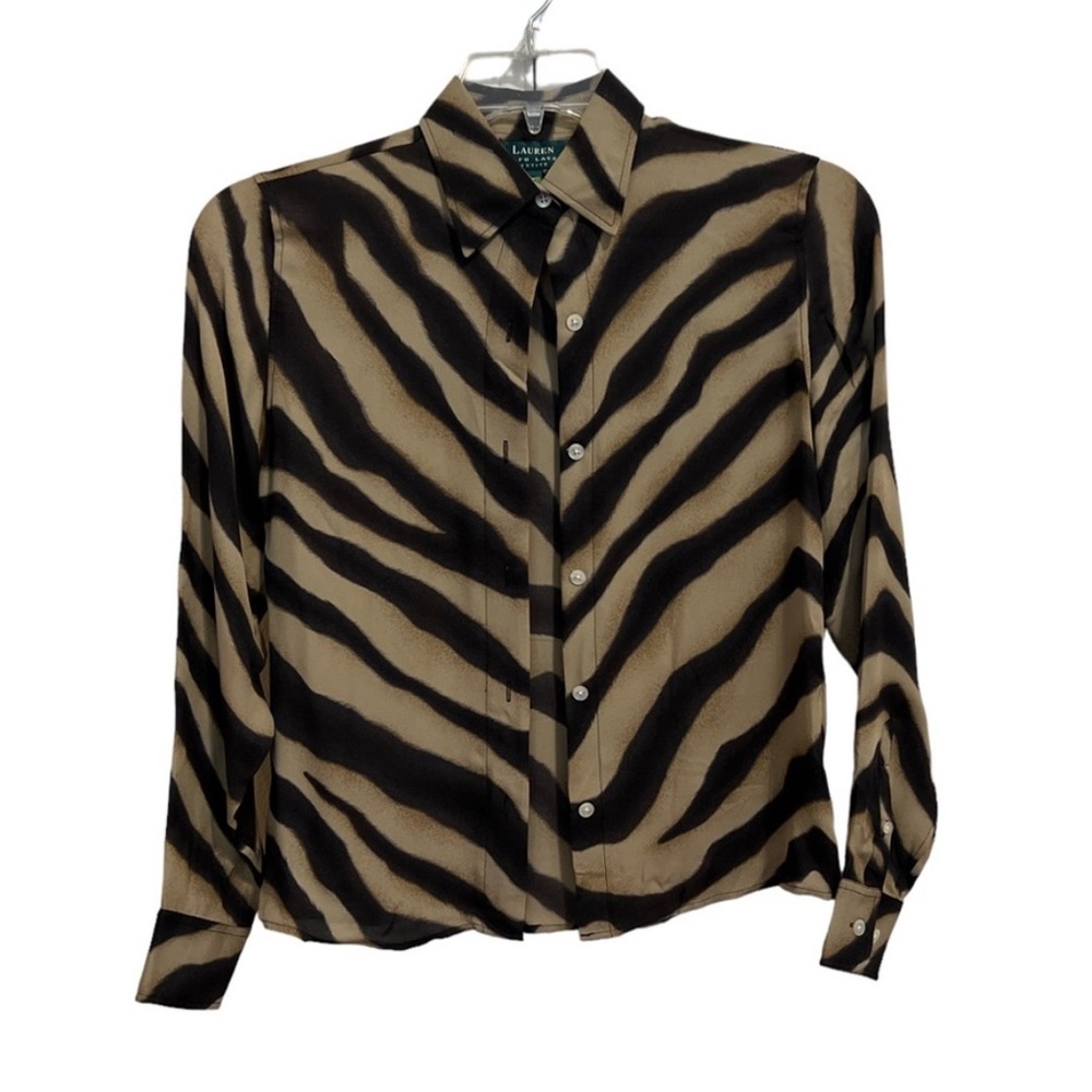Lauren Ralph Lauren Zebra Print Blouse - Black and Tan